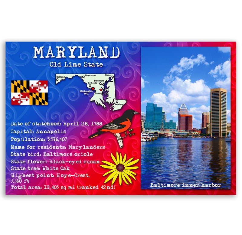 Postcard Fair MARYLAND STATE FACTS postcard set of 20 identical postcards. Post cards with MD facts and state symbols. Made in USA. - Image 1